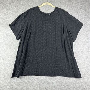 Eileen Fisher Top Womens 22W Black Morse Code Geometric Tencel Blend Blouse Slit